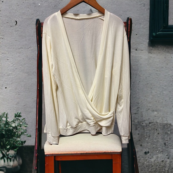 Cozy Ivory Long Sleeve Deep V Neck Sweater - Picture 4 of 5
